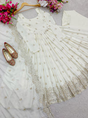 Adorable Chinon Silk White Color Sequence Work Gown Adorable Chinon Silk White Color Sequence Work Gown