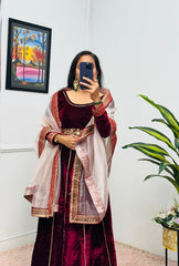 Decent Velvet Marron Color Gown Decent Velvet Marron Color Gown