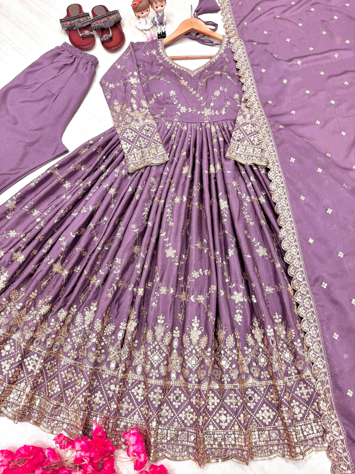 Demanding Sequence Work Lavender Color Anarkali Gown
