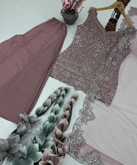 Elegance Onion Color Embroidered Festive Sharara Suit Elegance Onion Color Embroidered Festive Sharara Suit