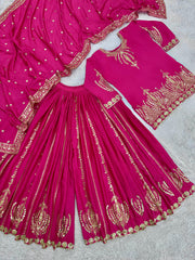 Awesome Chinon Silk Pink Color Sharara Suit Awesome Chinon Silk Pink Color Sharara Suit