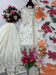 Exclusive White Chinon Silk Sequence Work Sharara Suit Exclusive White Chinon Silk Sequence Work Sharara Suit