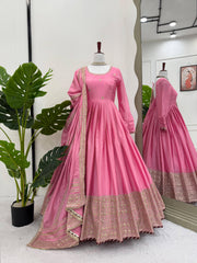 Occasion Wear Sequence Work Pink Color Anarkali Gown Occasion Wear Sequence Work Pink Color Anarkali Gown