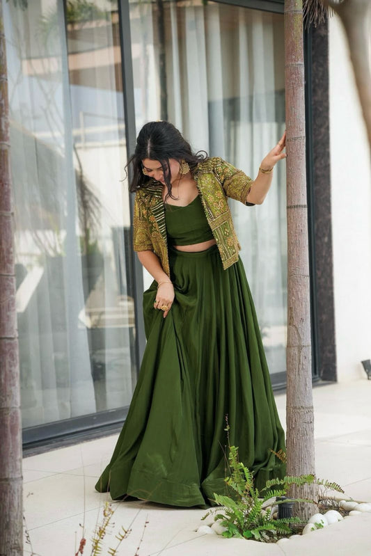 Adorable Silk Green Color Lehenga Choli With Koti