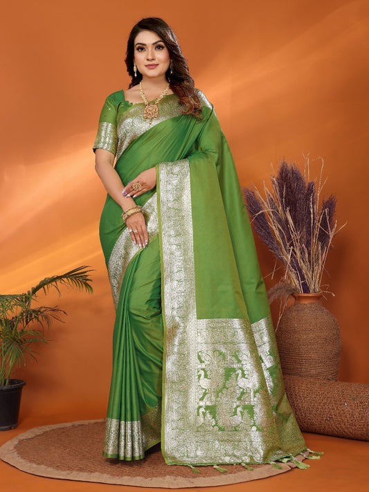 Luxuriant Banarasi Silk Perrot Color Saree