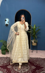 Blissful Embroidery Work Off White Color Gown Blissful Embroidery Work Off White Color Gown
