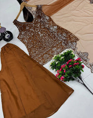 Elegance Brown Color Embroidered Festive Sharara Suit Elegance Brown Color Embroidered Festive Sharara Suit
