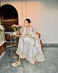 Adorable Chinon Silk White Color Sequence Work Gown Adorable Chinon Silk White Color Sequence Work Gown
