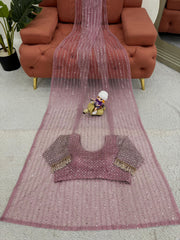 Party Wear Pink Color Sequence Work  Saree With Heavy Blouse Party Wear Pink Color Sequence Work  Saree With Heavy Blouse