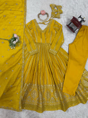 Demanding Sequence Work Yellow Color Gown Demanding Sequence Work Yellow Color Gown