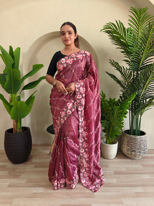 Beautiful Crush Silk Pink Color Saree
