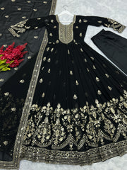 Adorable Embroidery Sequence Work Black Color Gown Adorable Embroidery Sequence Work Black Color Gown