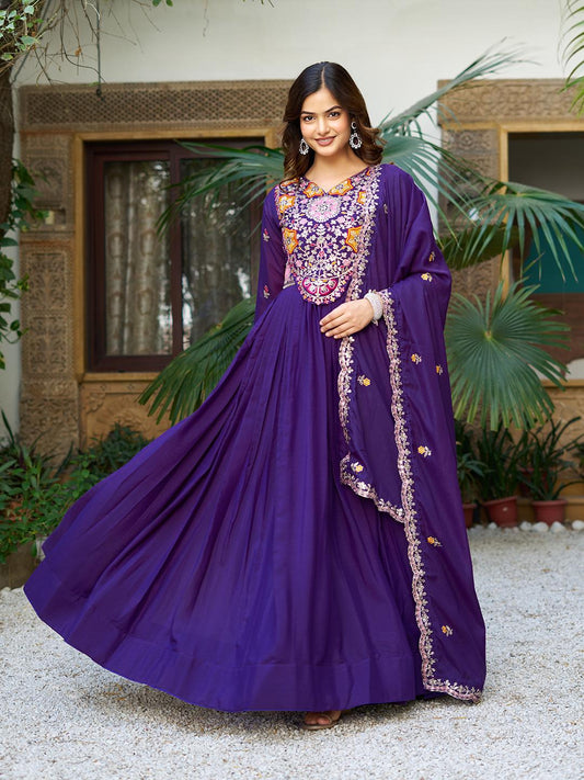 Wonderful Sequence Work Purple Color Gown