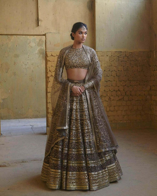 Adorable Embroidery Work Beige Color Lehenga Choli