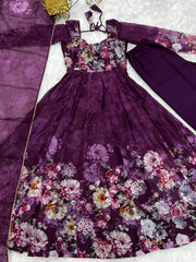 Good Looking Multi Flower Printed Wine Color Anarkali Suit Good Looking Multi Flower Printed Wine Color Anarkali Suit