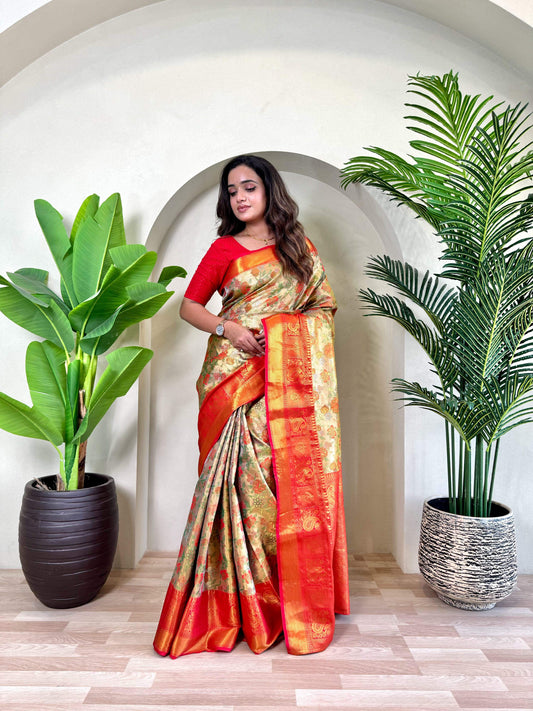 Occasion Wear Pretty Orange Silk Zari Saree