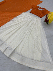 Occasion Wear Orange Choli With White Lehenga Occasion Wear Orange Choli With White Lehenga