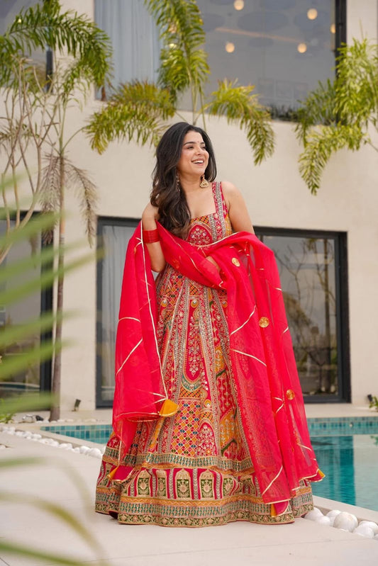 Gorgeous Red Organza Printed Anarkali Gown