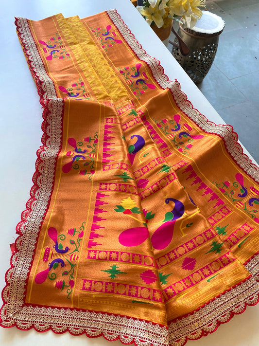 Captivating Yellow Color Paithani Silk Saree