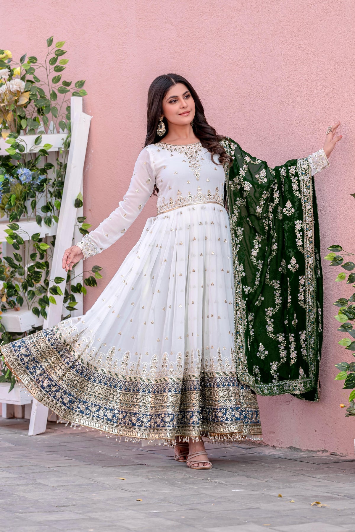 Preferable Georgette Green Color Gown With Wine dupatta