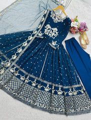 Trendy Blue Georgette Sequence Work Gown Trendy Blue Georgette Sequence Work Gown