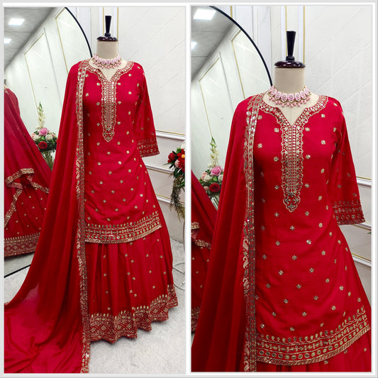 Elegant Red Color Sequence Work Top With Lehenga