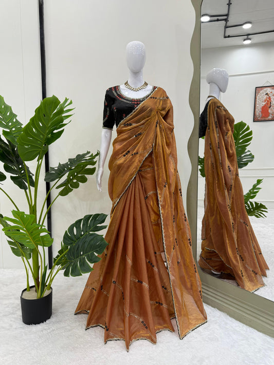 Orange Color Fendy Silk Saree