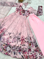 Good Looking Multi Flower Printed Pink Color Anarkali Suit Good Looking Multi Flower Printed Pink Color Anarkali Suit