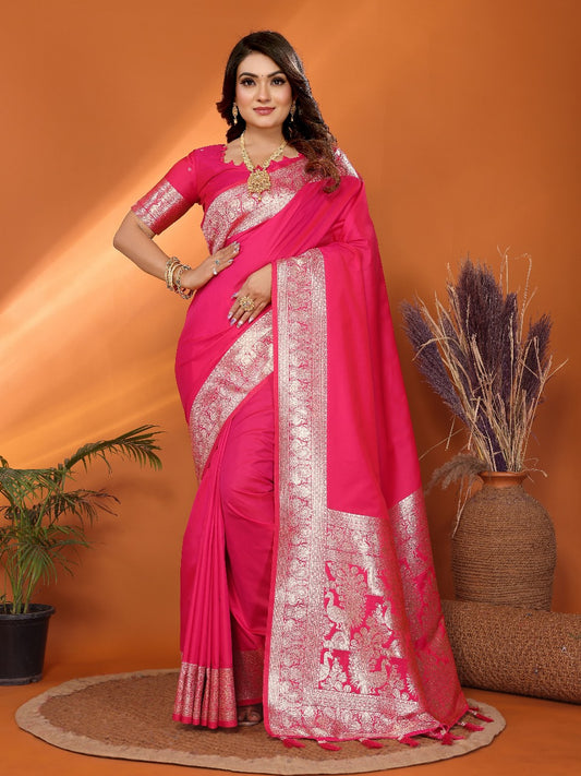 Luxuriant Banarasi Silk Pink Color Saree