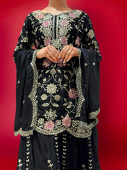 Wonderful Sequence Haldi Wear Black Color Sharara Suit Wonderful Sequence Haldi Wear Black Color Sharara Suit
