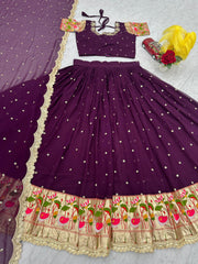Casual Wear Sequence Work Wine Color Lehenga Choli Casual Wear Sequence Work Wine Color Lehenga Choli