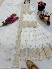 Gorgeous Heavy Work White Color Sharara Suit Gorgeous Heavy Work White Color Sharara Suit