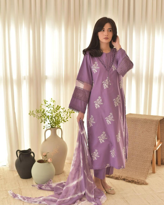 Outstanding Roman Silk Lavender Color Salwar Suit