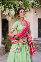 Festive Special Paithani Silk Pista Color Lehenga Choli Festive Special Paithani Silk Pista Color Lehenga Choli