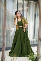 Adorable Silk Green Color Lehenga Choli With Koti Adorable Silk Green Color Lehenga Choli With Koti