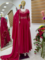 Roman Silk Pink Color Gown With Dupatta Roman Silk Pink Color Gown With Dupatta