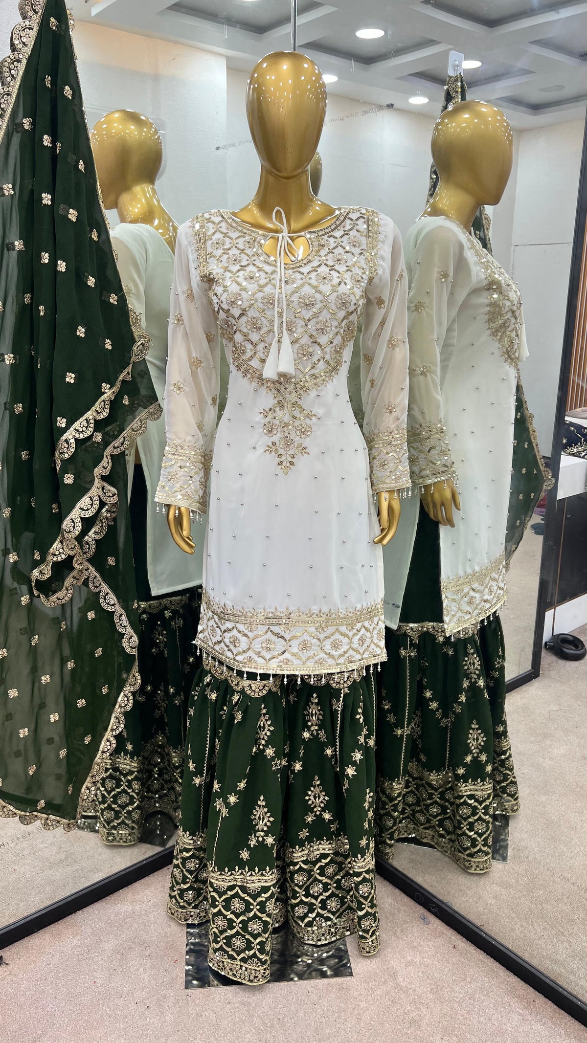 Exclusive Heavy Work White Color Suit Mehndi Sharara
