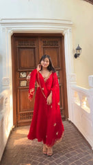 Pretty Red Georgette Sequence Work Gown Pretty Red Georgette Sequence Work Gown