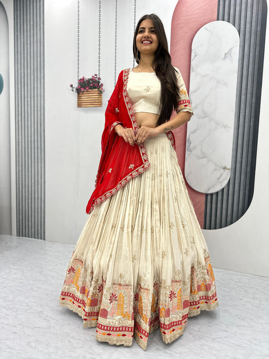 Beige Color Embroidery Work Lehenga Choli