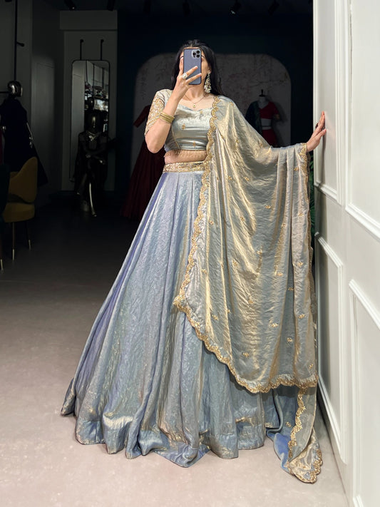 Sky Blue Color Sequence Work Attractive Lehenga Choli