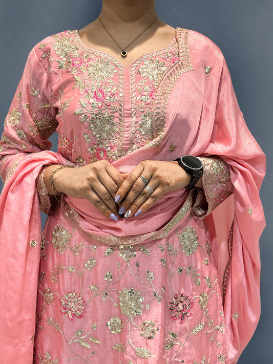 Wonderful Sequence Haldi Wear Pink Color Sharara Suit