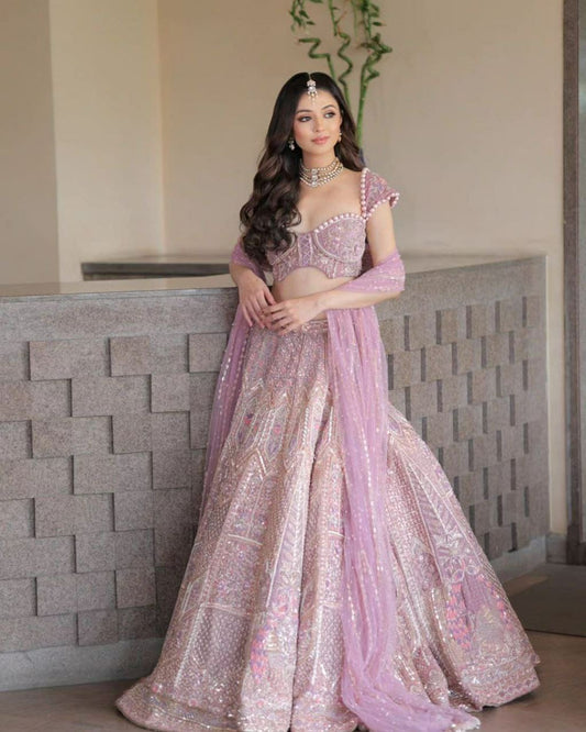 Gorgeous Kasturi Silk Pink Color lehenga choli
