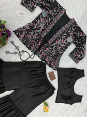 Function Wear Chinon Silk Black Color Sharara Suit Function Wear Chinon Silk Black Color Sharara Suit