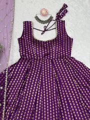 Designer Jacquard Silk Purple Color Gown With Dupatta Designer Jacquard Silk Purple Color Gown With Dupatta