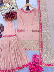 Graceful Sequence Work Pink Color Sharara Suit Graceful Sequence Work Pink Color Sharara Suit