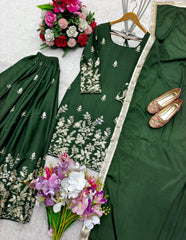 Glorious Embroidery Work Green Color Sharara Suit Glorious Embroidery Work Green Color Sharara Suit