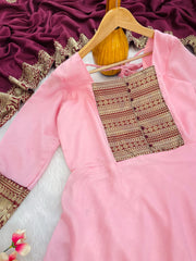 Blissful Vichitra Silk Baby Pink Color Gown Blissful Vichitra Silk Baby Pink Color Gown
