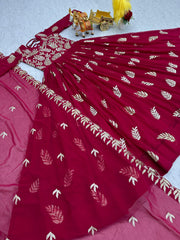 Function Wear Thread Work Red Color Gown Function Wear Thread Work Red Color Gown