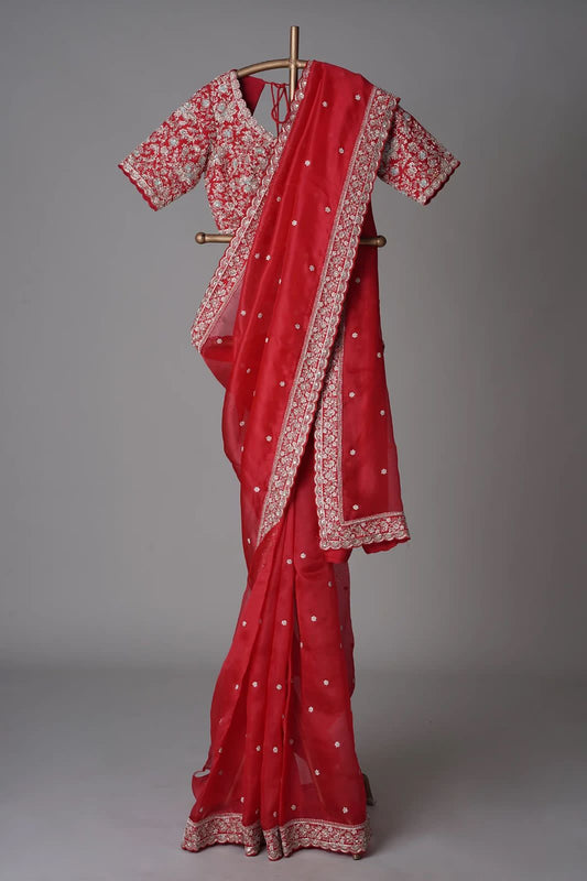 Flattering Tabby Silk Red Color Designer Saree