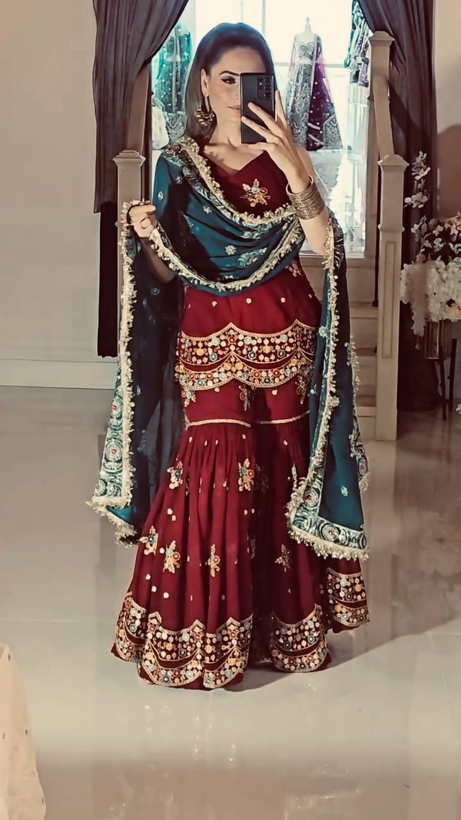 Designer Heavy Maroon Color Sharara Suit With Dupatta